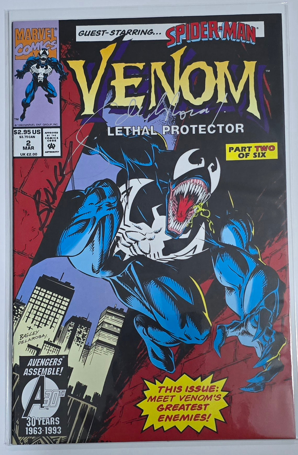 Venom Lethal Protector #2 1993 Signed by Sam De La Rosa & Mark Bagley