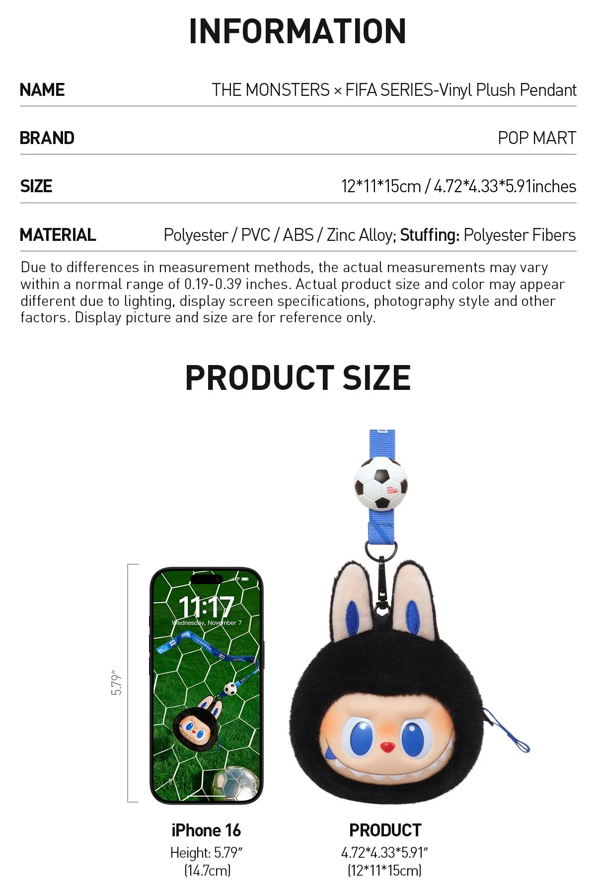 THE MONSTERS × FIFA SERIES-Vinyl Plush Pendant