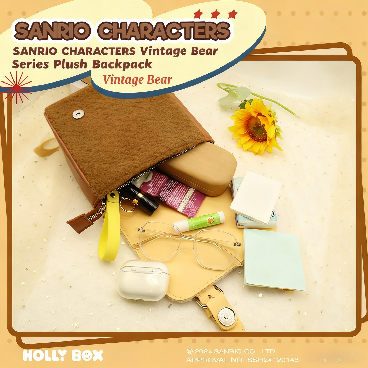 Sanrio Retro Teddy Bear Series Soft Plush Backpack (Pompompurin)