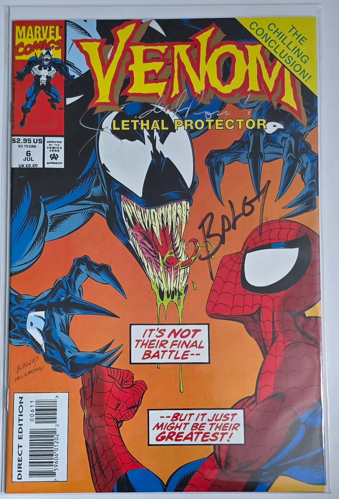 Venom Lethal Protector #6 1993 Signed by Sam De La Rosa & Mark Bagley