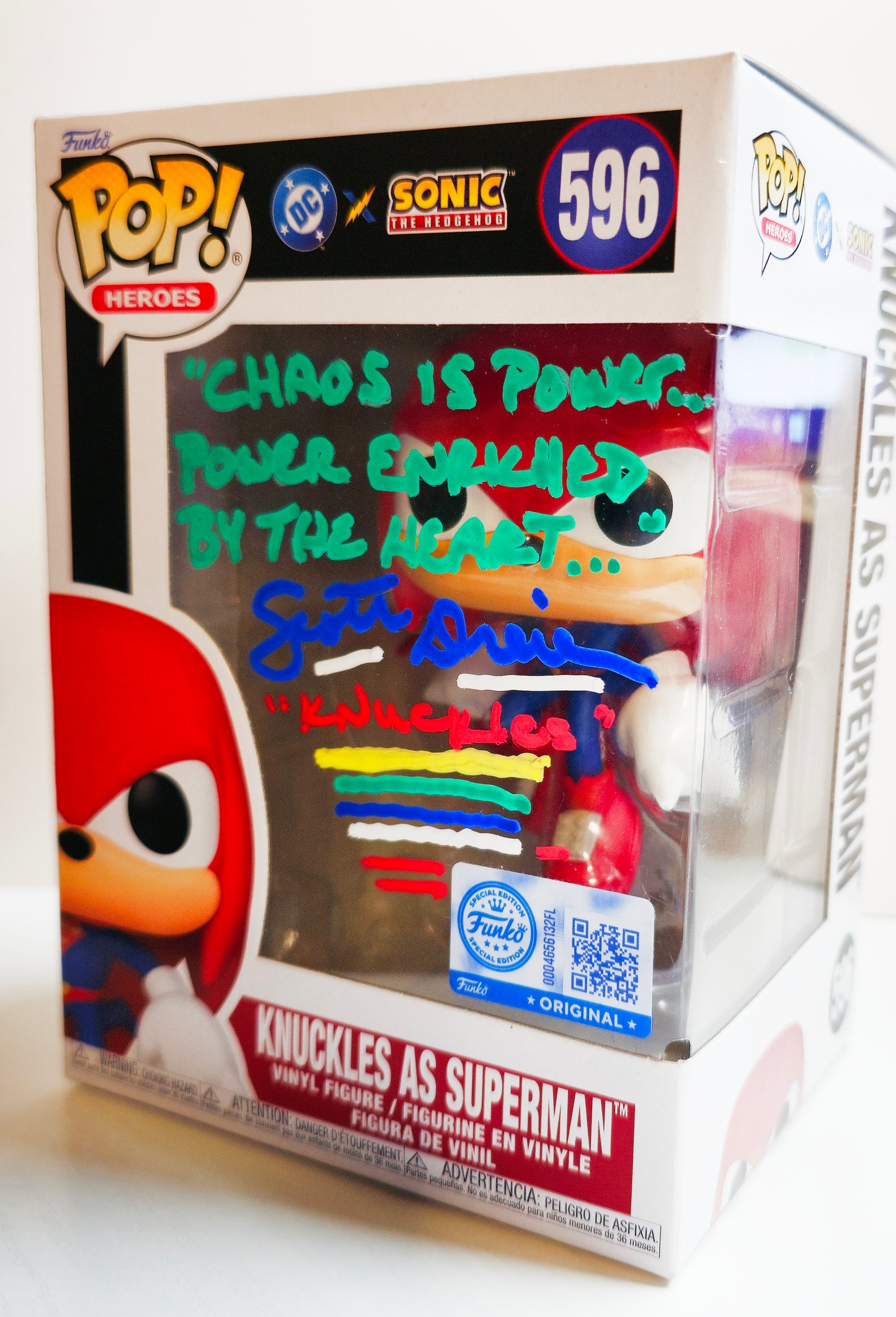 SIGNED - Funko POP! Heroes: DC Comics x Sonic - Knuckles as Superman #596 - Signed by Scott Dreier