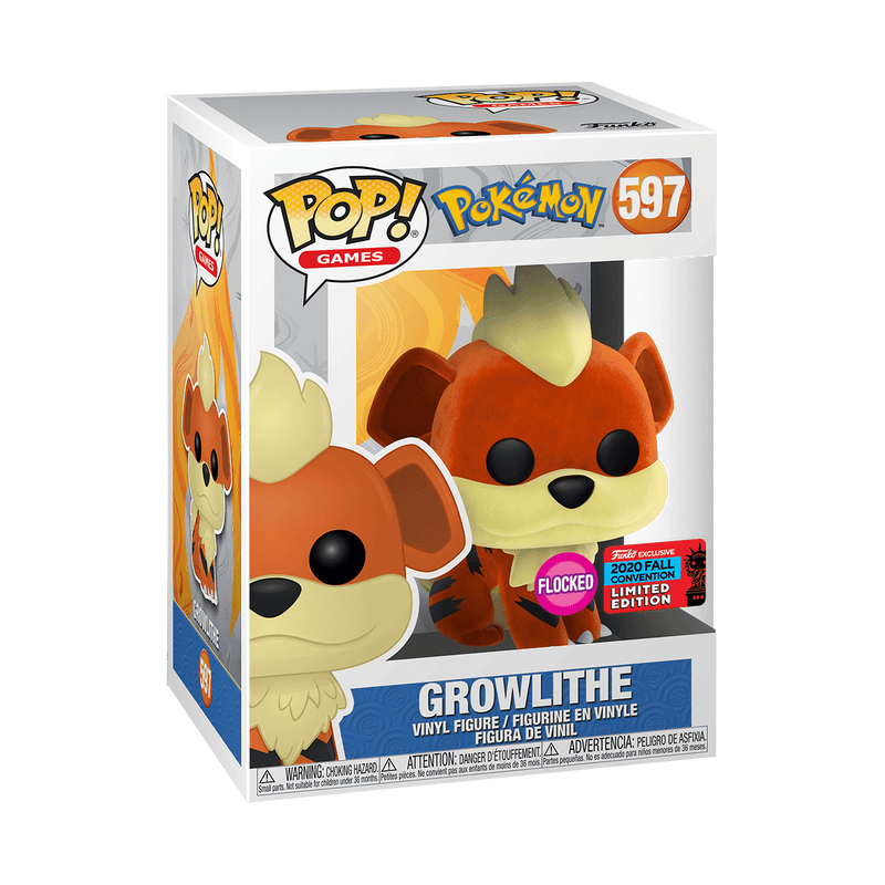 Funko Pop! Games: Pokemon - Growlithe #597 Flocked 2020 Fall Convention LTD