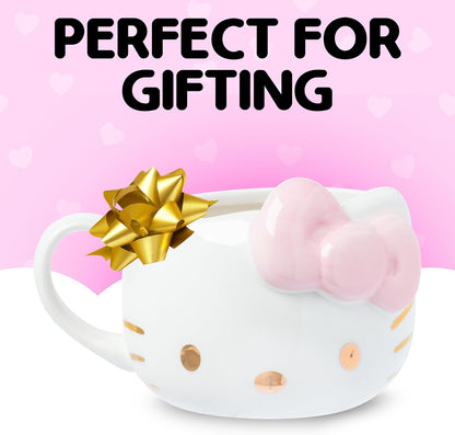 Hello Kitty Gold Pink Bow Electroplate Ceramic 3D Sculpt