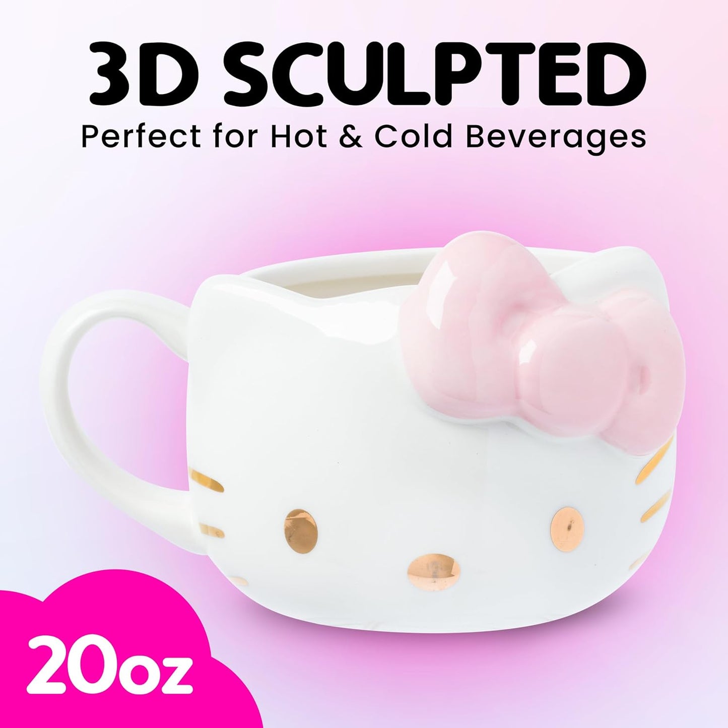 Hello Kitty Gold Pink Bow Electroplate Ceramic 3D Sculpt