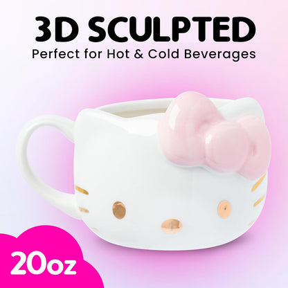 Hello Kitty Gold Pink Bow Electroplate Ceramic 3D Sculpt