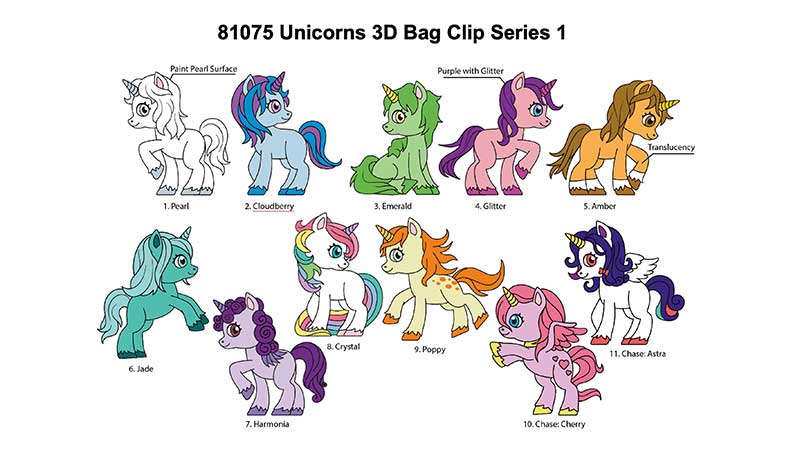 Unicorns 3D Foam Bag Clip, Series 1 - Pack