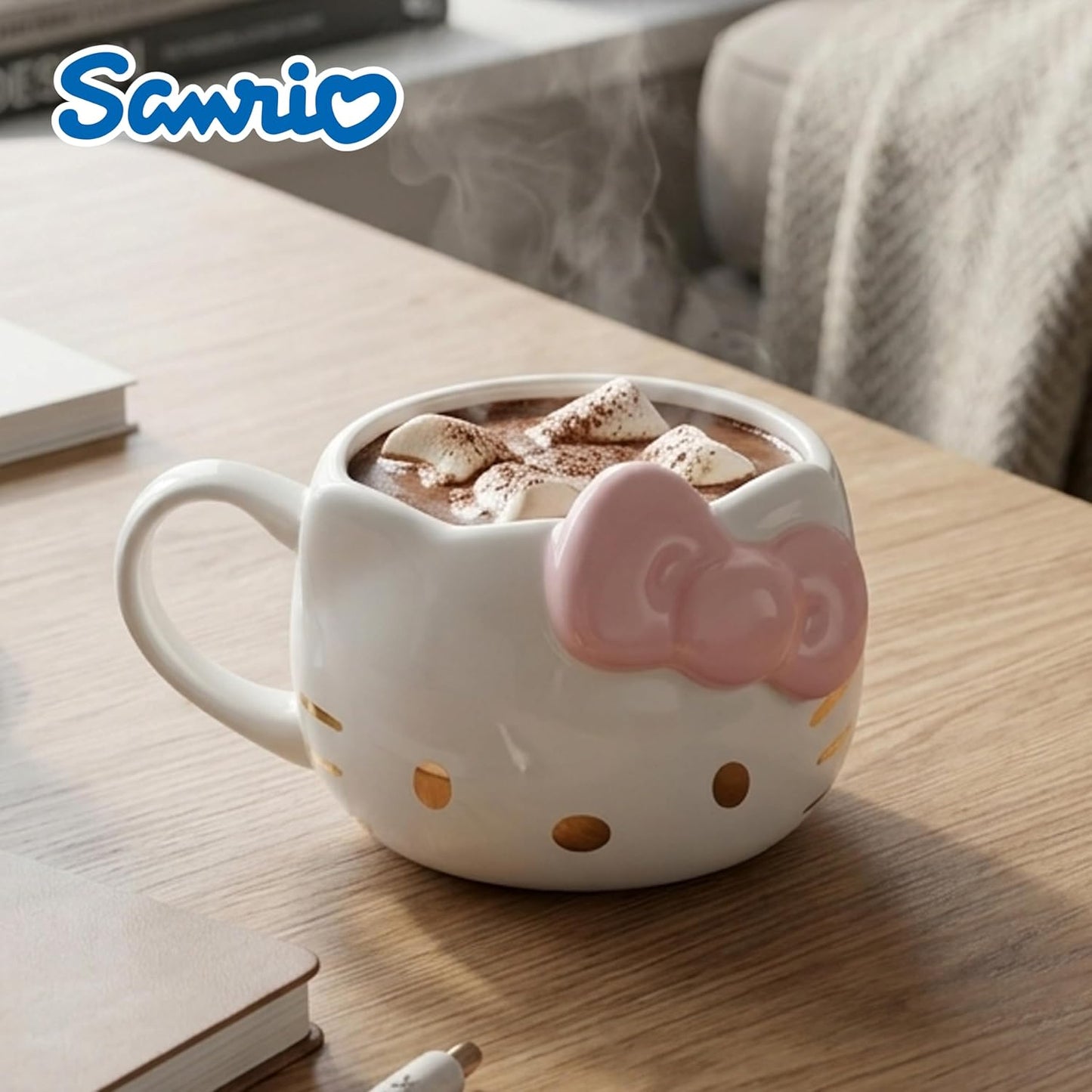 Hello Kitty Gold Pink Bow Electroplate Ceramic 3D Sculpt