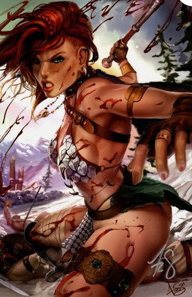 2021 Dynamite Comics Red Sonja Virgin #28 Blood Edition Signed by Tristan Thompson