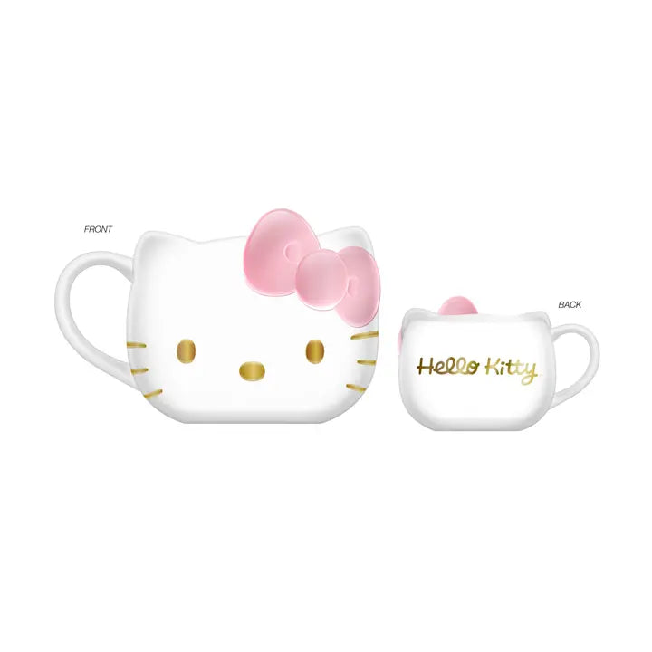 Hello Kitty Gold Pink Bow Electroplate Ceramic 3D Sculpt
