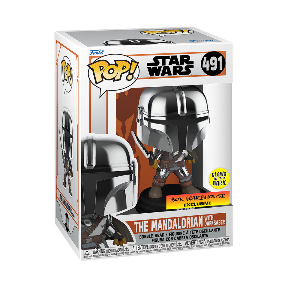 Funko Pop! Star Wars - The Mandalorian with Dark Saber #491 (Glows in the Dark)