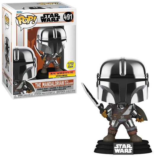 Funko POP! Star Wars 491 The Mandalorian -Mandalorian w DarkSaber GITD Exclusive (DMG)